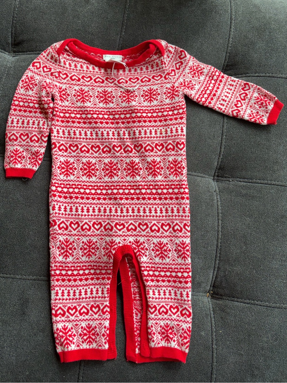 Max Studio Red and White Fair Isle Knit One-Piece